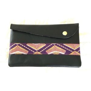 NWOT Meyno Leather and African Print Pouch